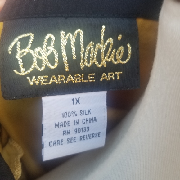 Bob Mackie Silk Colorblock Pattern Blouse 1X - Picture 6 of 6